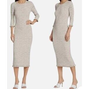 Veronica Beard Size Small Richie Ribbed Knit Sweater Dress Beige Neutrals Preppy